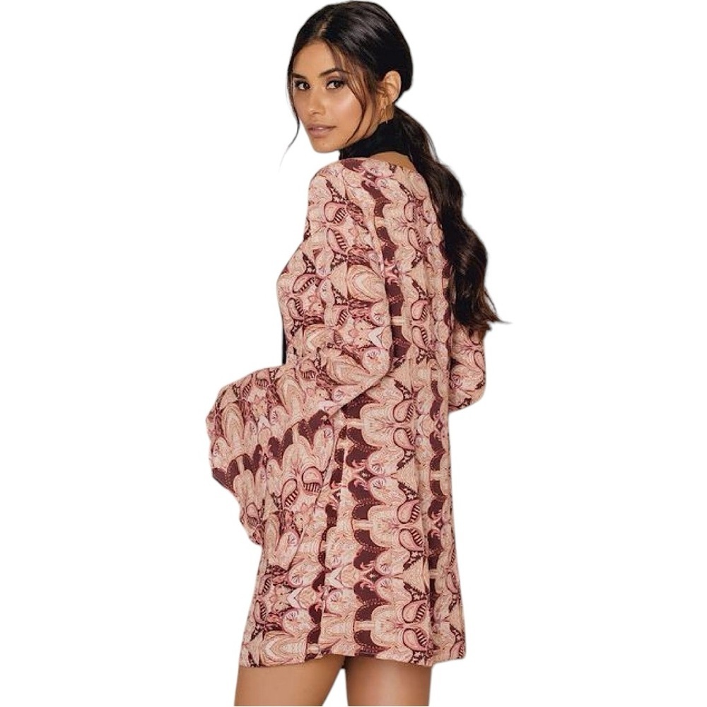 FREE PEOPLE Ossie Vibes Bell Sleeves Print Tunic Dress in Ivory - Picture 3 of 13